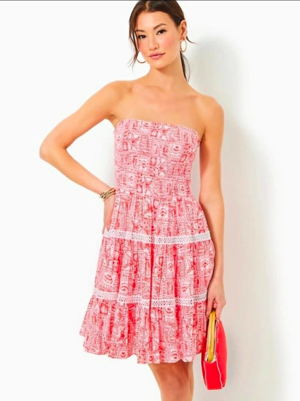 NWT Lilly Pulitzer $178 Mizner Red Seaside Harbour Kelvina Smocked Dress Sz XL